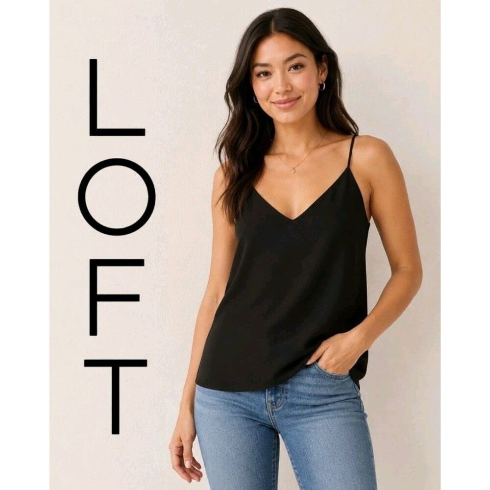NWT LOFT Womens SP Minimalist V-Neck Thin Straps Sexy Lined Solid Black Tank Top